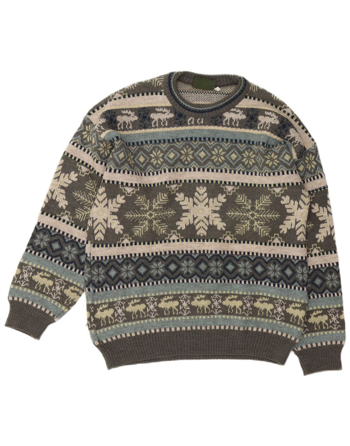 Liberti Pull Col Rond Homme Gris Moyen Laine Fair Isle
