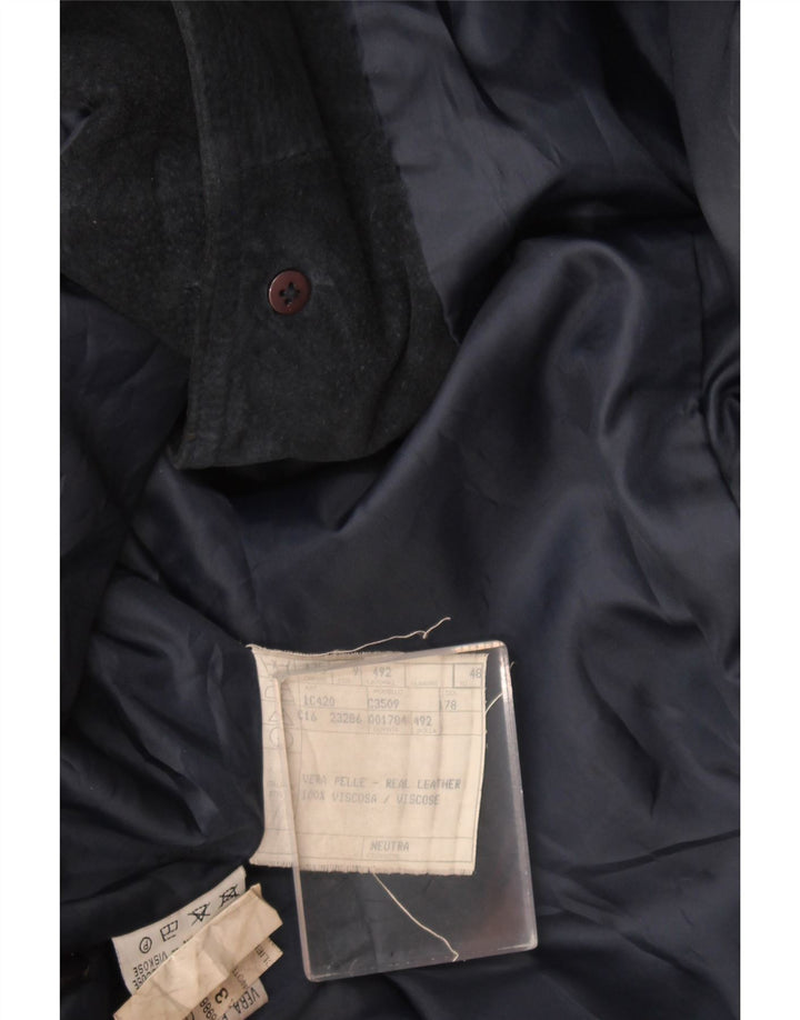 vintage Femmes Surdimensionné 3 Boutons Blazer En Daim Veste IT 48 XL Bleu Marine