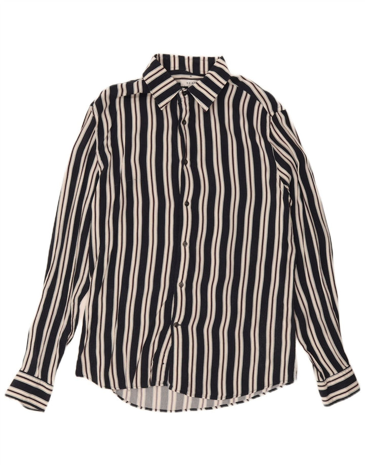 Reiss Chemise Homme Rayé Bleu Marine Moyen En Viscose