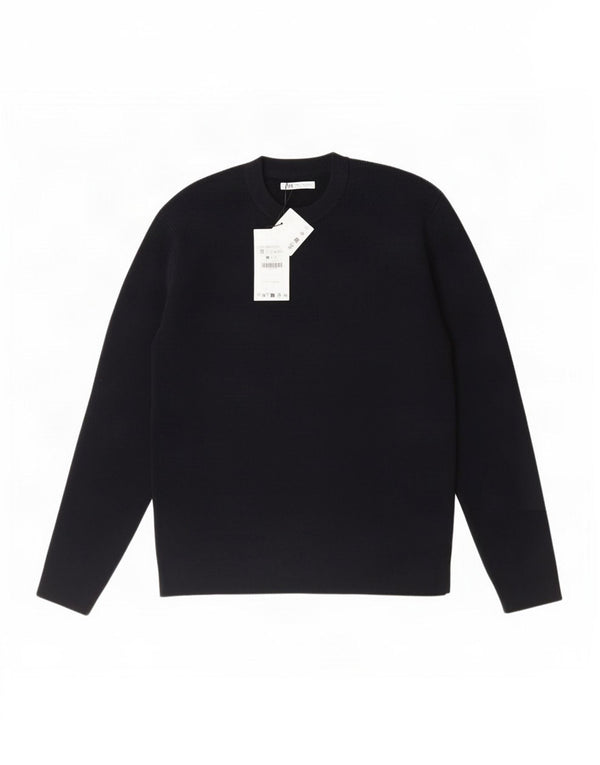 Zara Homme Pull Col Ras Du Cou Acrylique Bleu Marine Moyen