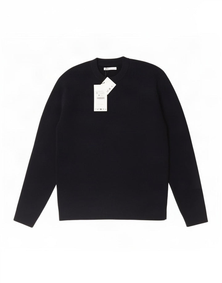 Zara Homme Pull Col Ras Du Cou Acrylique Bleu Marine Moyen