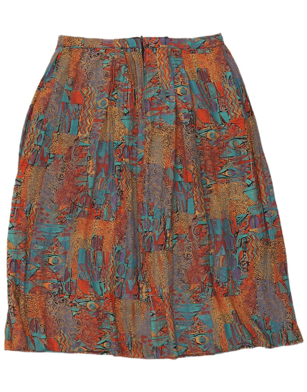 vintage Femme A-Line Jupe UK 8 Petite W34 Viscose Géométrique Multicolore