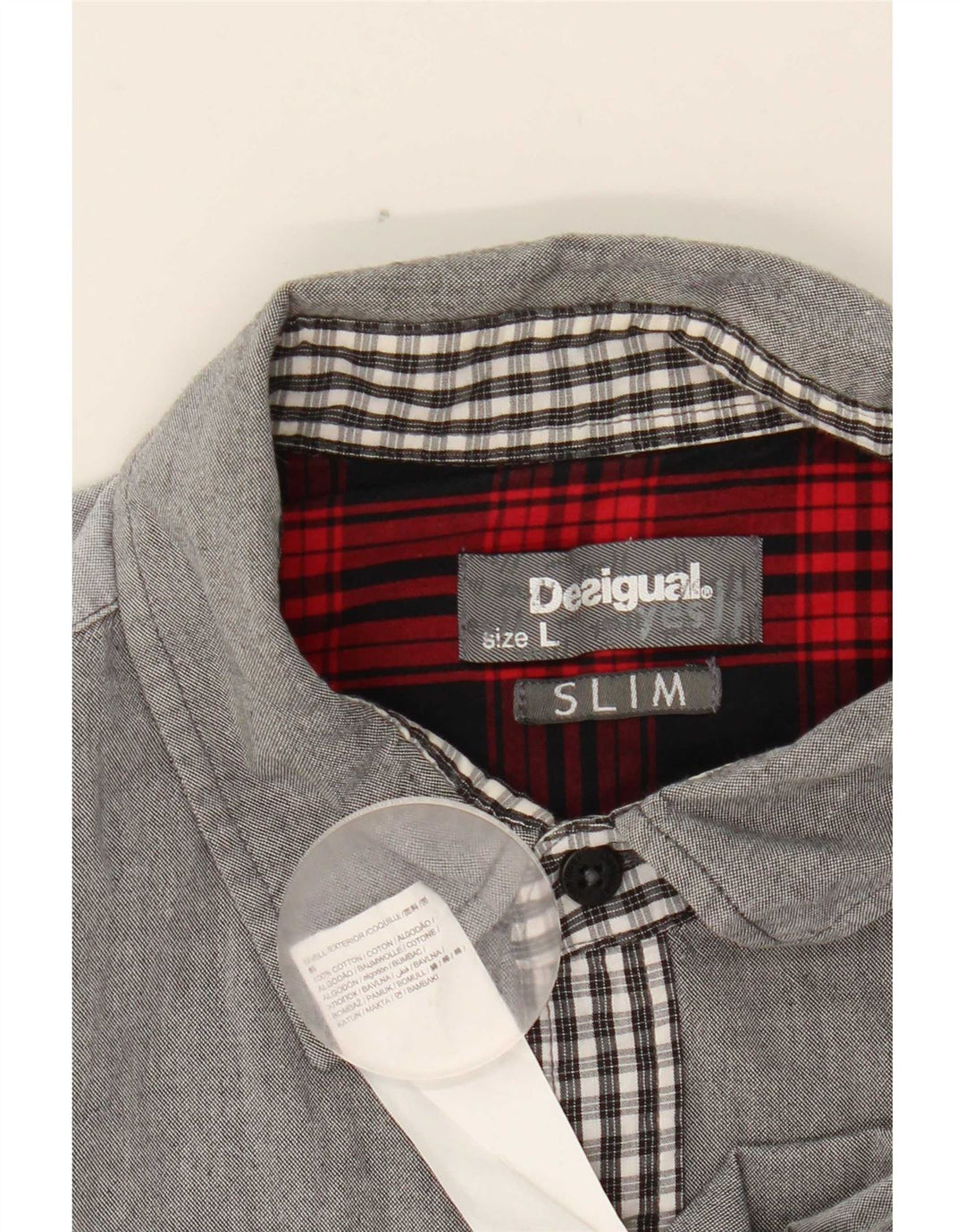 Desigual Chemise Slim Grand Carreau Gris Coton Homme