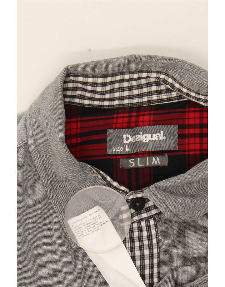 Desigual Chemise Slim Grand Carreau Gris Coton Homme