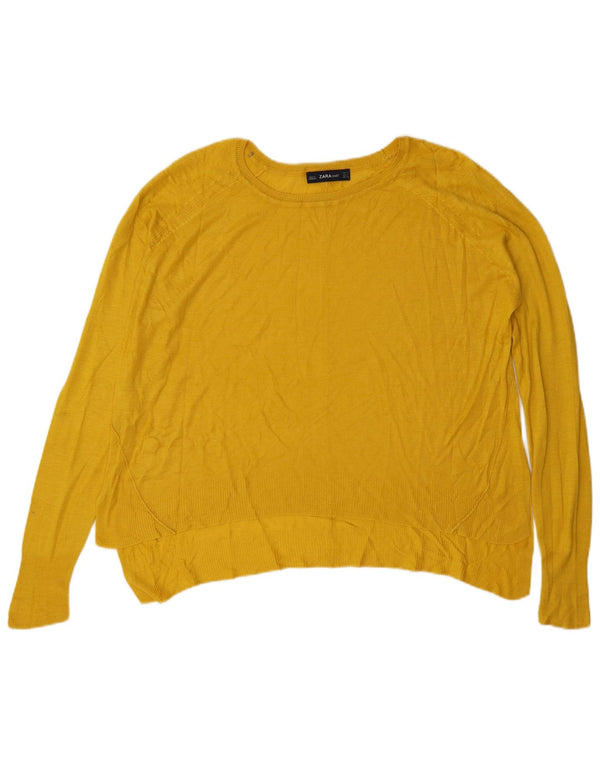 Zara Pull surdimensionné à col bateau pour femme UK 14 Jaune moyen