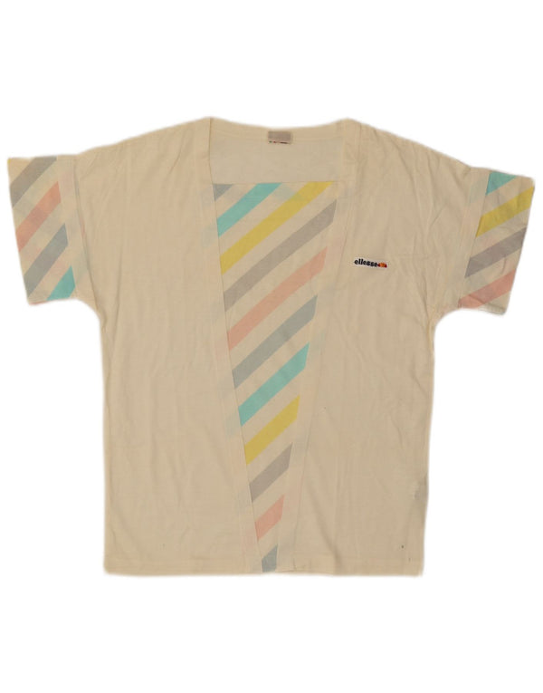 Ellesse Womens T-Shirt Top UK 12 Medium Off White Rayé Coton