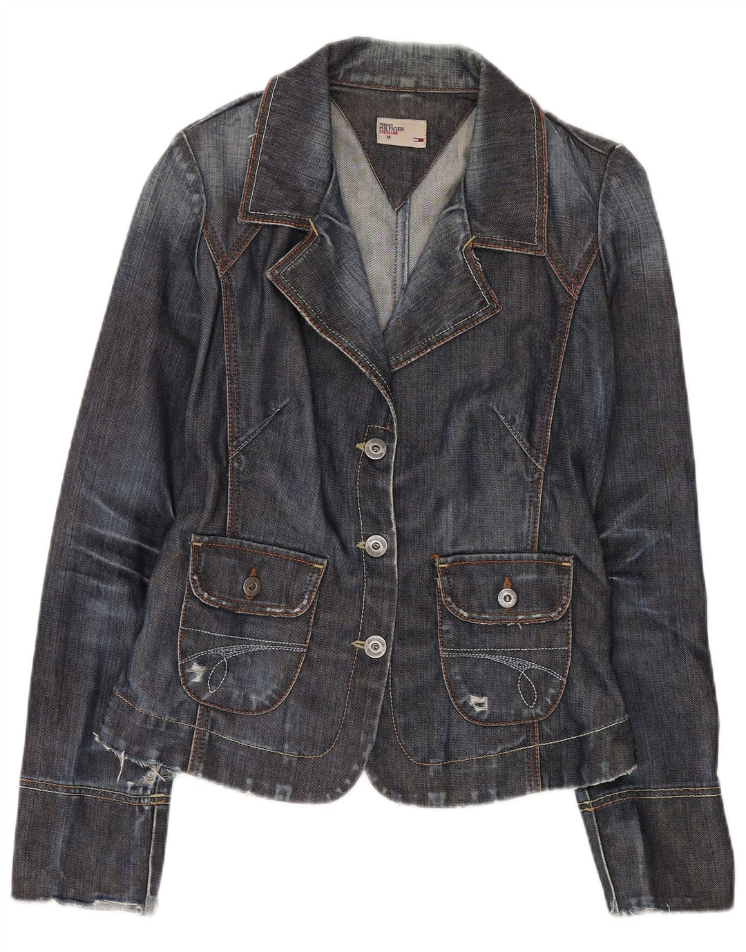Tommy Hilfiger Veste blazer en jean à 3 boutons pour femme UK 12 Bleu marine moyen