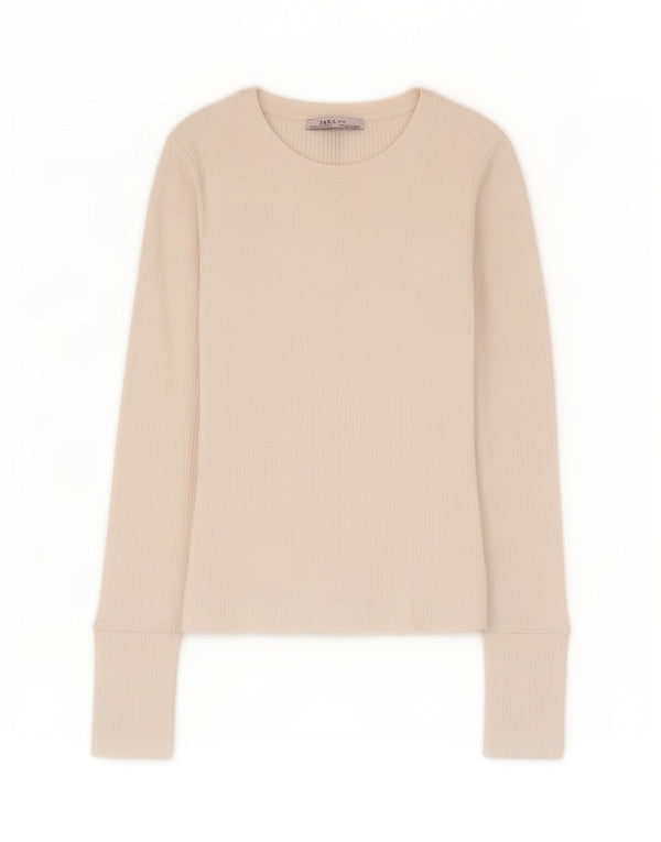 Zara Womens Crop Top Manches Longues UK 8 Petit Blanc