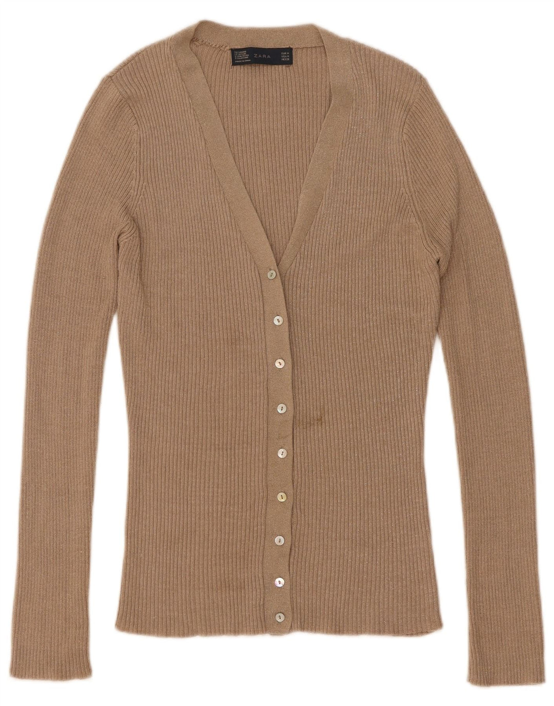 Zara Cardigan Femme Pull UK 14 Viscose Moucheté Beige Moyen