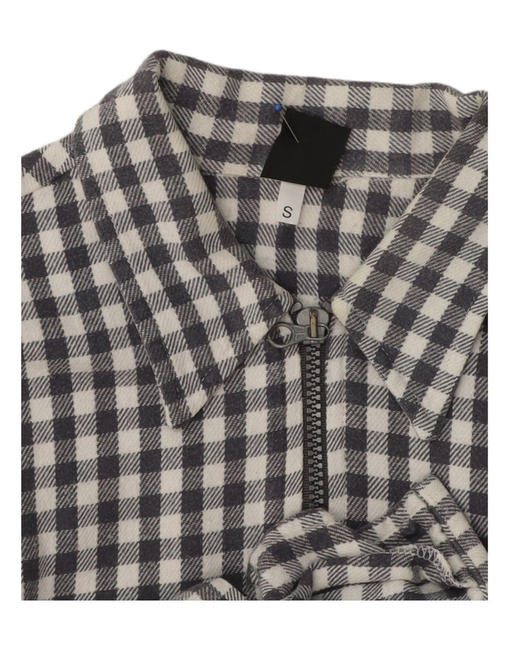 vintage Womens Teddy Bear Chemise en flanelle surdimensionnée UK 10 Petit Gingham Gris