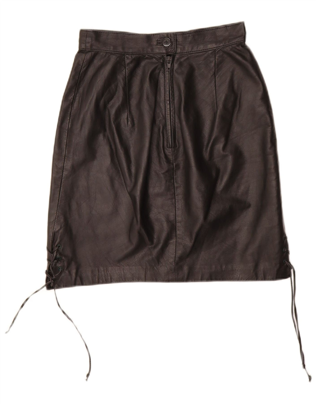 VINTAGE Jupe en cuir femme EU 34 XS W24 Cuir noir