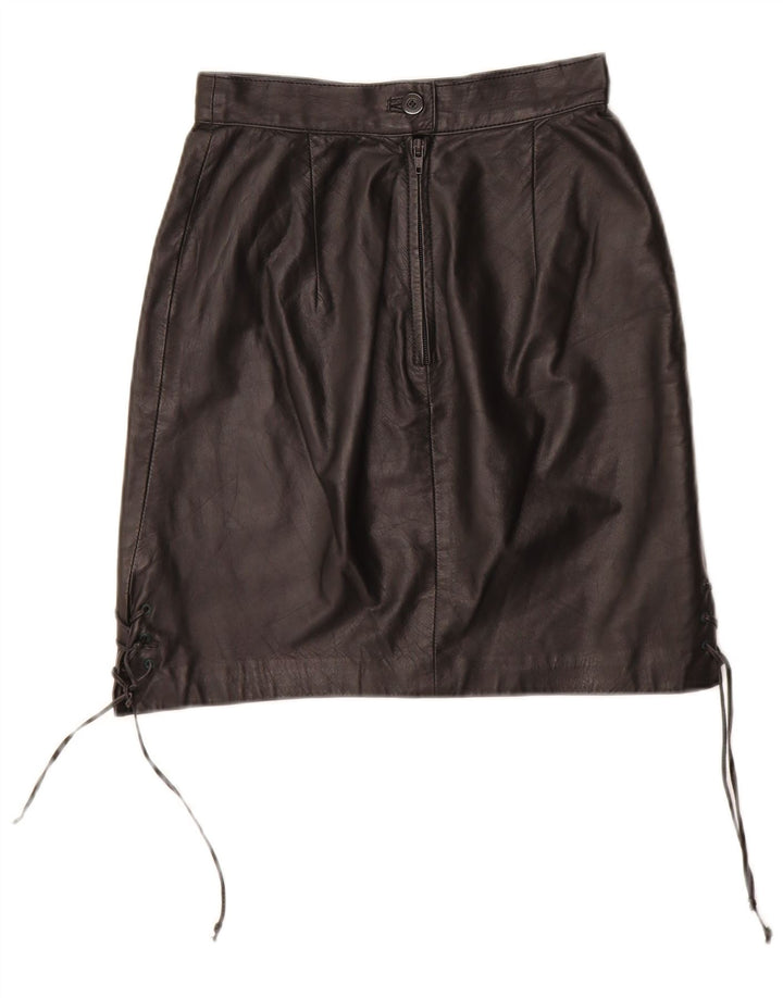 VINTAGE Jupe en cuir femme EU 34 XS W24 Cuir noir