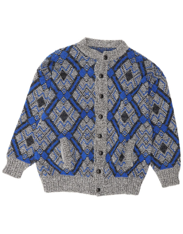vintage Mens Cardigan Pull Grand Gris Géométrique