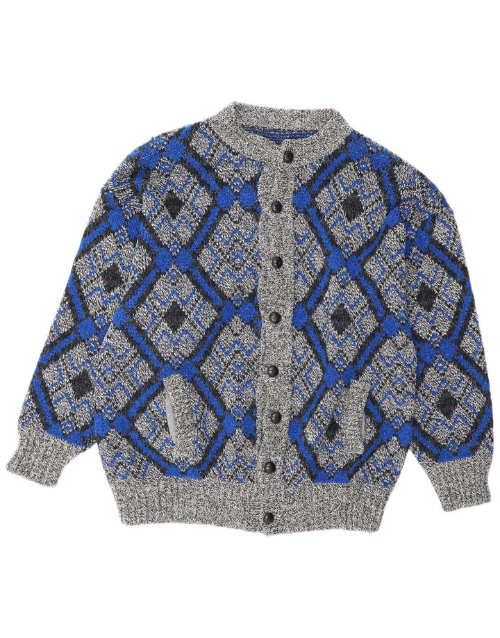 vintage Mens Cardigan Pull Grand Gris Géométrique