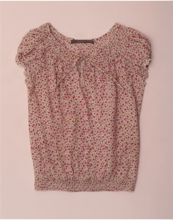 Zara Chemisier Femme Top UK 10 Petit Coton Floral Blanc