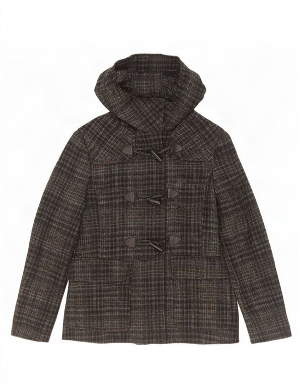 Benetton Duffle Jacket À Capuche Femme IT 42 Gris Moyen Carreaux Acrylique