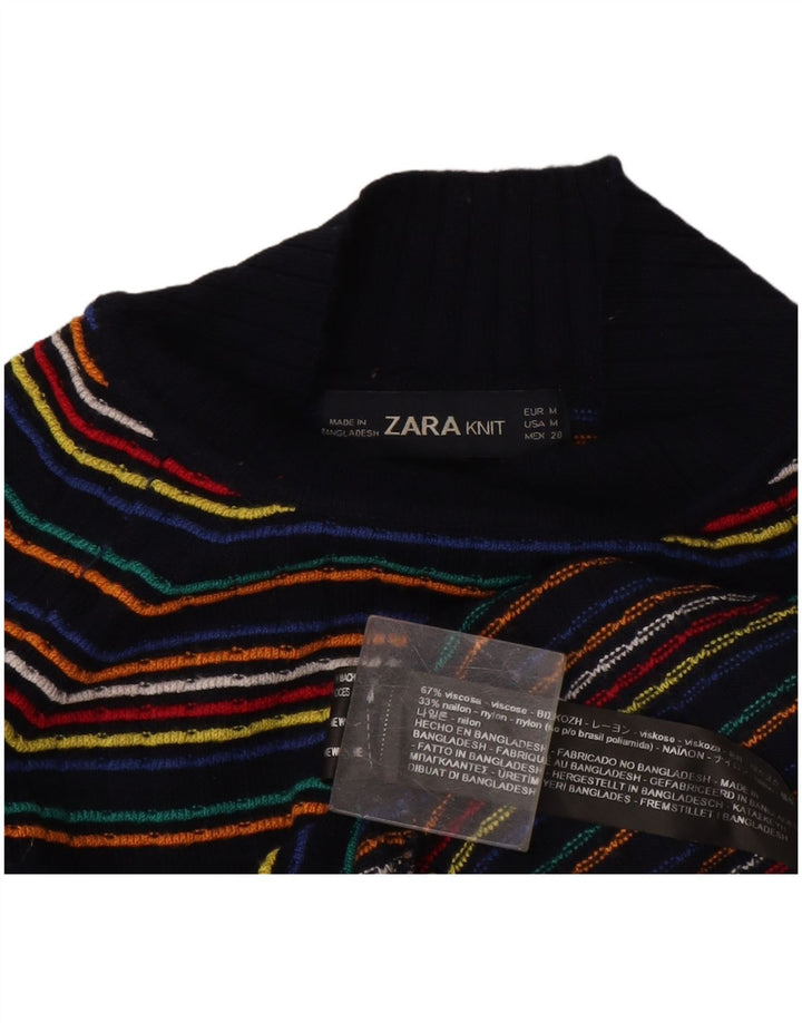 Zara Pull col roulé pour femme UK 12 Medium Multicolore Rayé