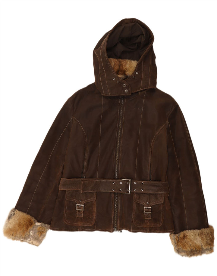 Veste en cuir à capuche femme vintage IT 48 XL Cuir Marron