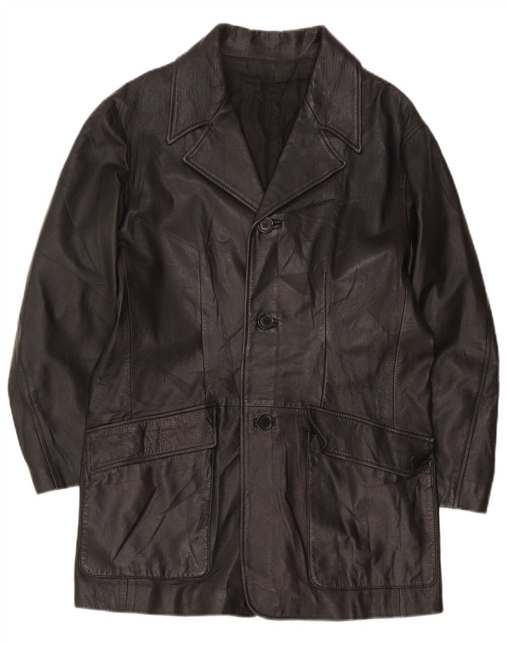manteau en cuir homme vintage UK 36 Petit Noir