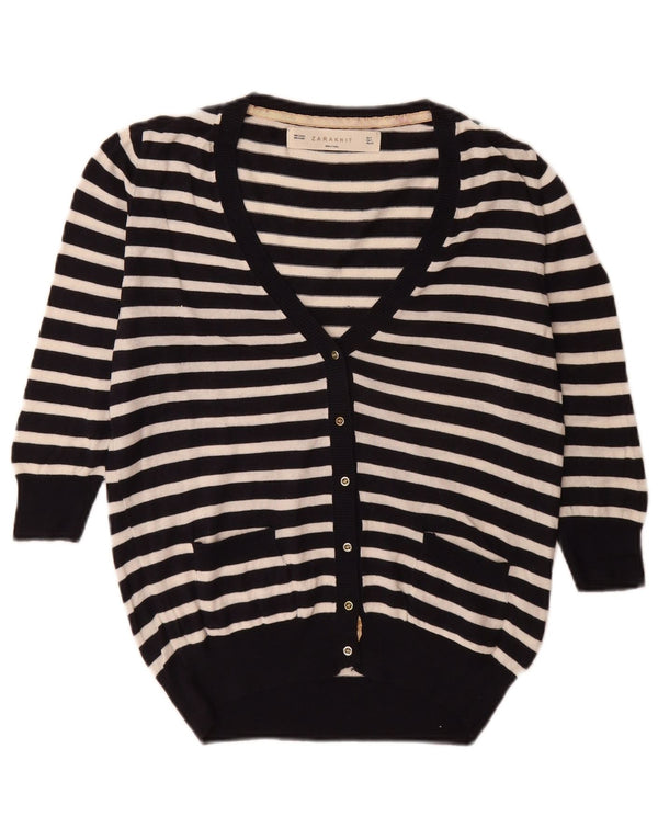Zara Cardigan surdimensionné à manches 3/4 pour femme UK 10 Petit rayé noir