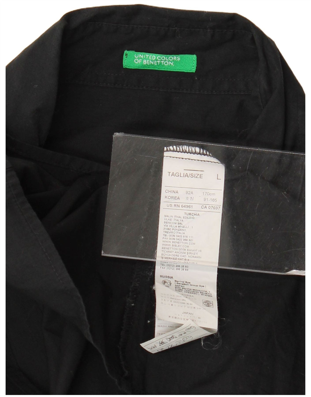 Benetton Chemise Femme UK 16 Large Noir Coton