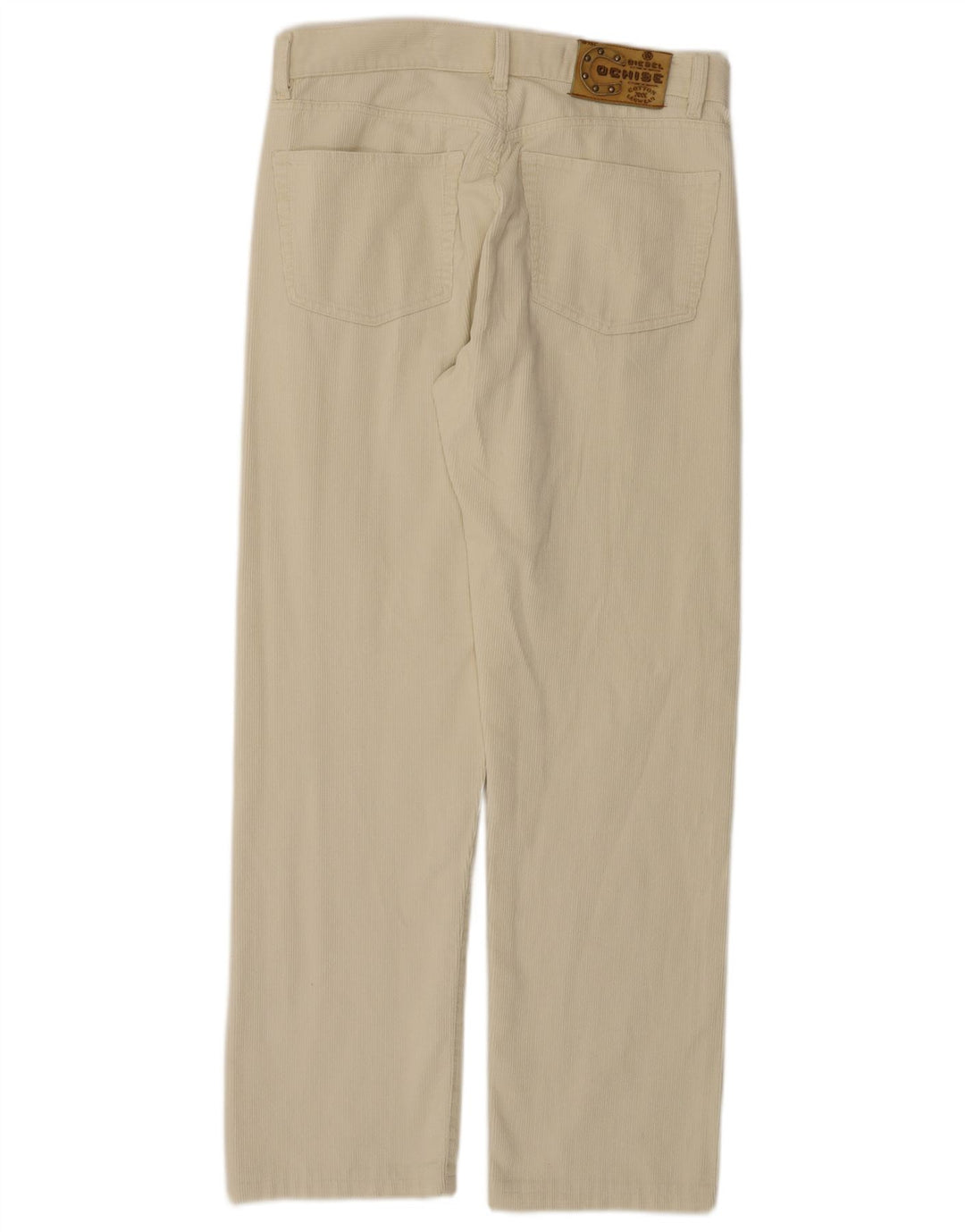 DIESEL Femme Pantalon Droit En Velours Côtelé W32 L30 Blanc Cassé