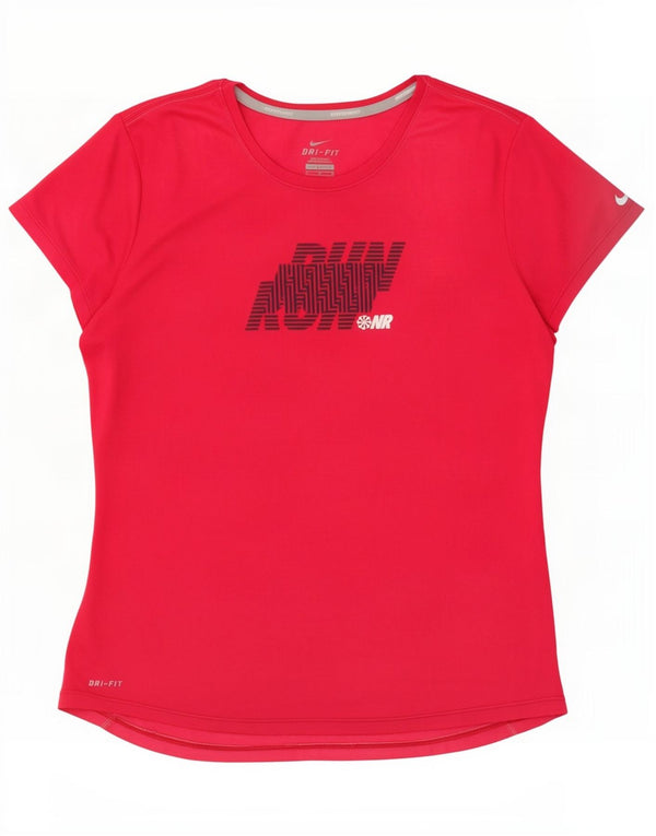 Nike Womens Dri Fit Graphic T-Shirt Top UK 12 Rose Moyen Polyester