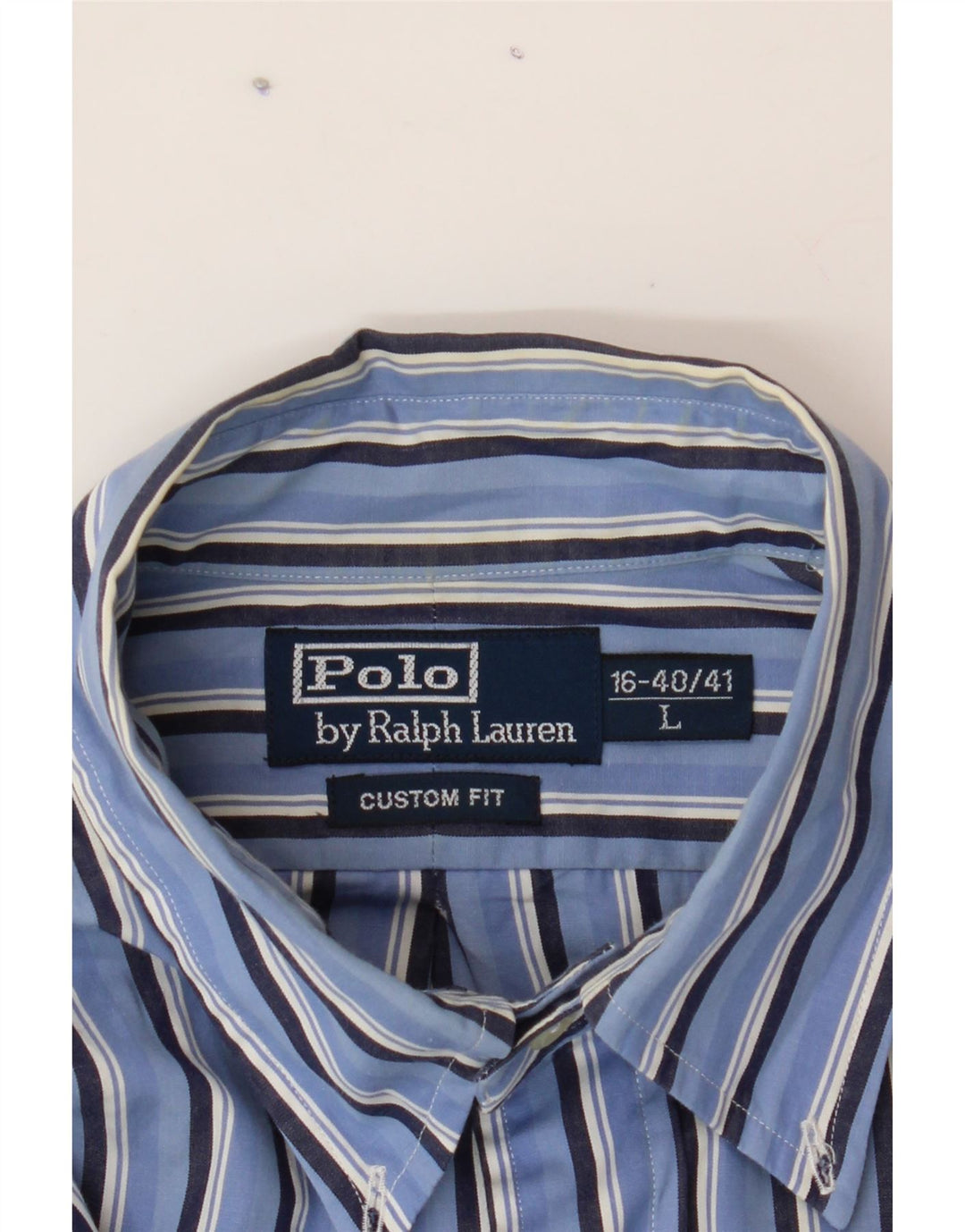 POLO RALPH LAUREN Mens Custom Fit Shirt Size 16 40/41 Large Blue Striped Vintage Polo Ralph Lauren and Second-Hand Polo Ralph Lauren from Messina Hembry 