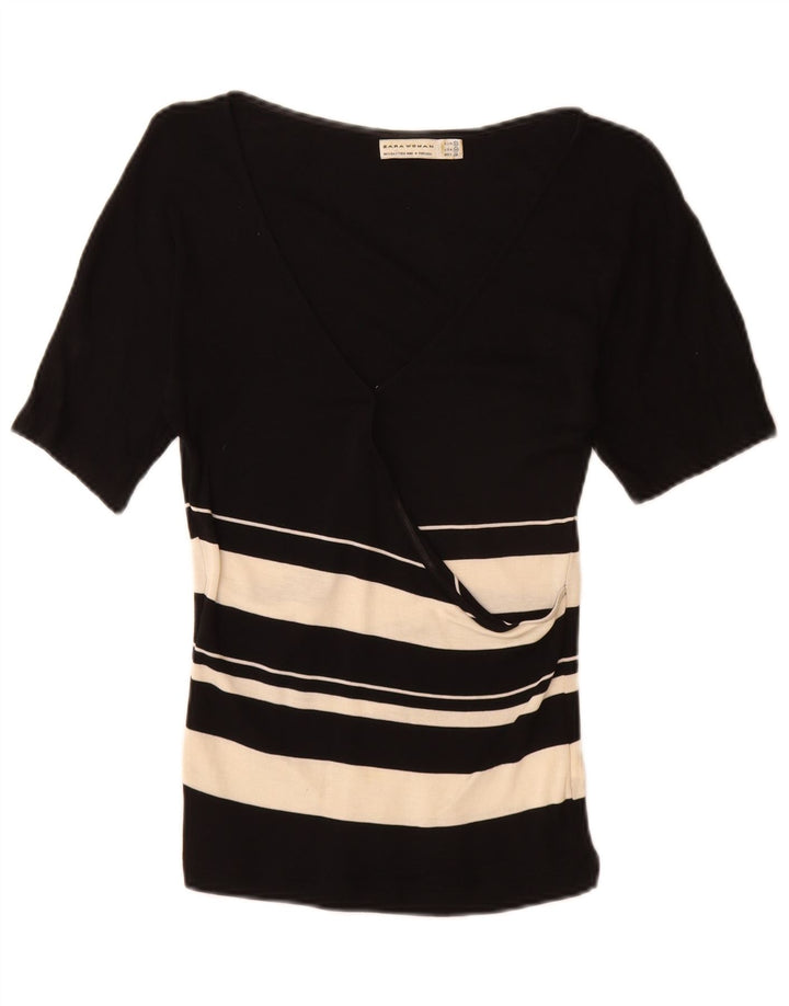 Zara Chemisier Femme Top UK 12 Medium Noir Colourblock Lyocell