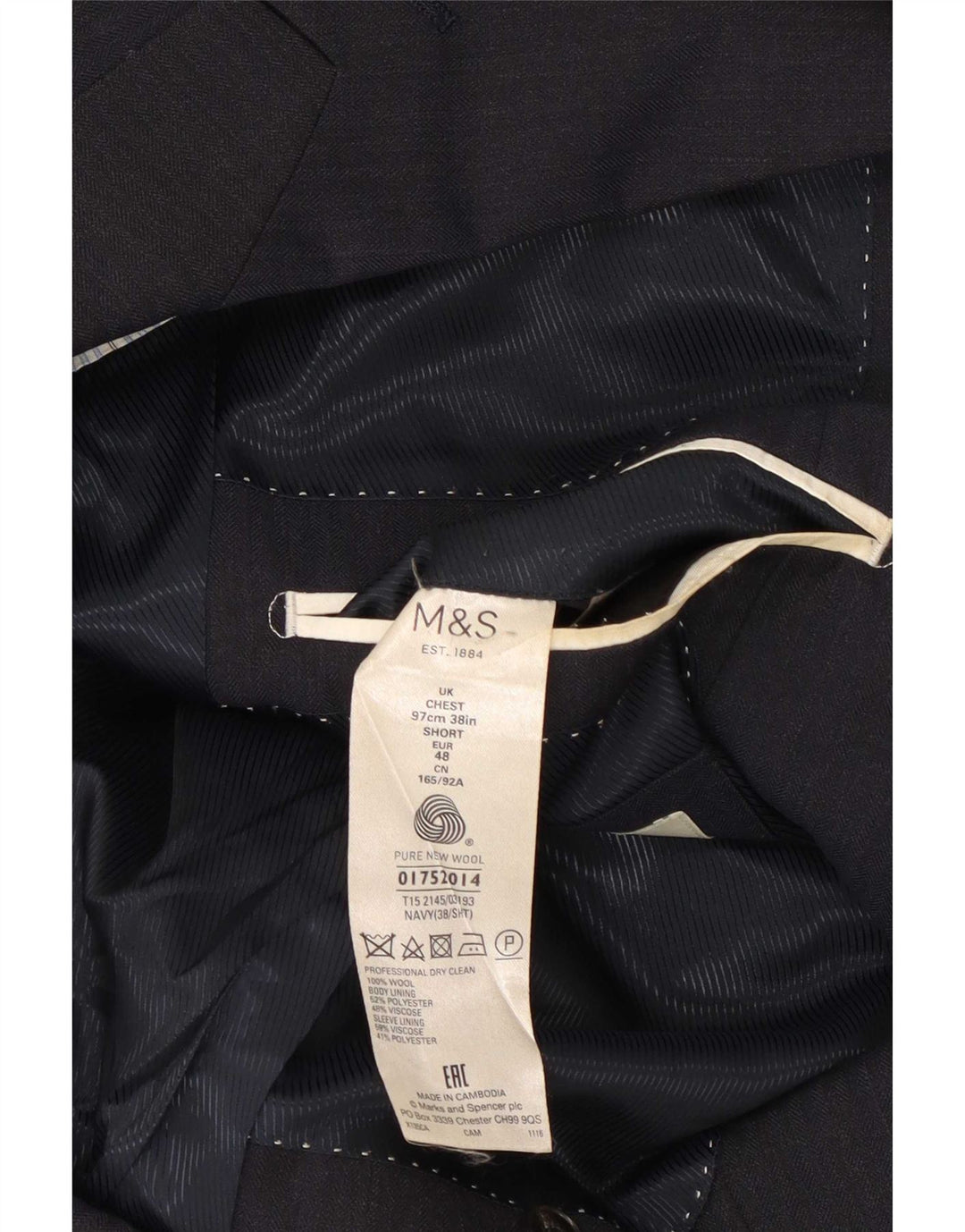 Marks & Spencer Veste blazer à 2 boutons pour homme UK 38 en laine bleu marine moyen