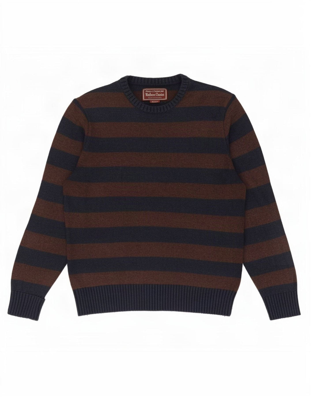 Marlboro Classics Pull à col rond pour homme UK 14 Marron moyen rayé
