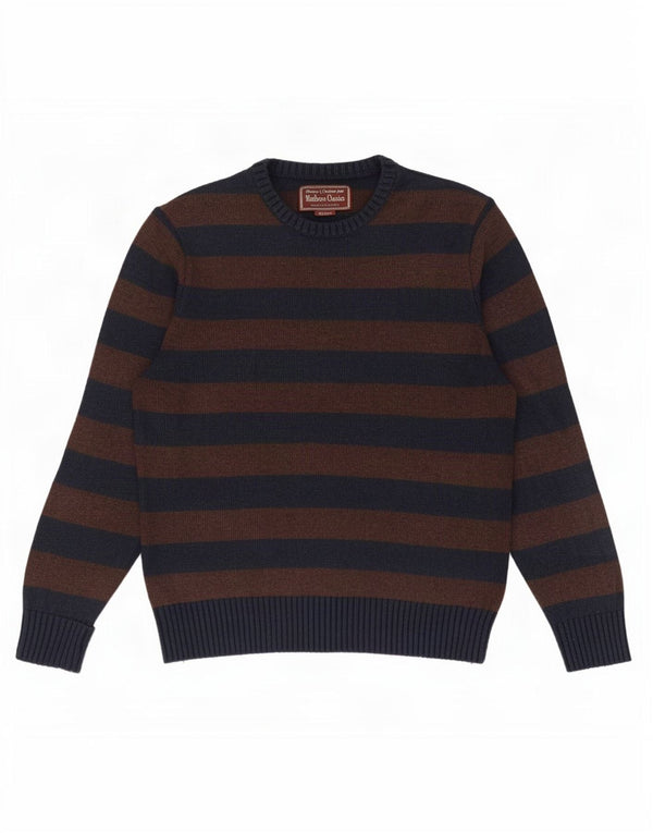 Marlboro Classics Pull à col rond pour homme UK 14 Marron moyen rayé