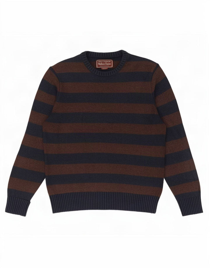 Marlboro Classics Pull à col rond pour homme UK 14 Marron moyen rayé