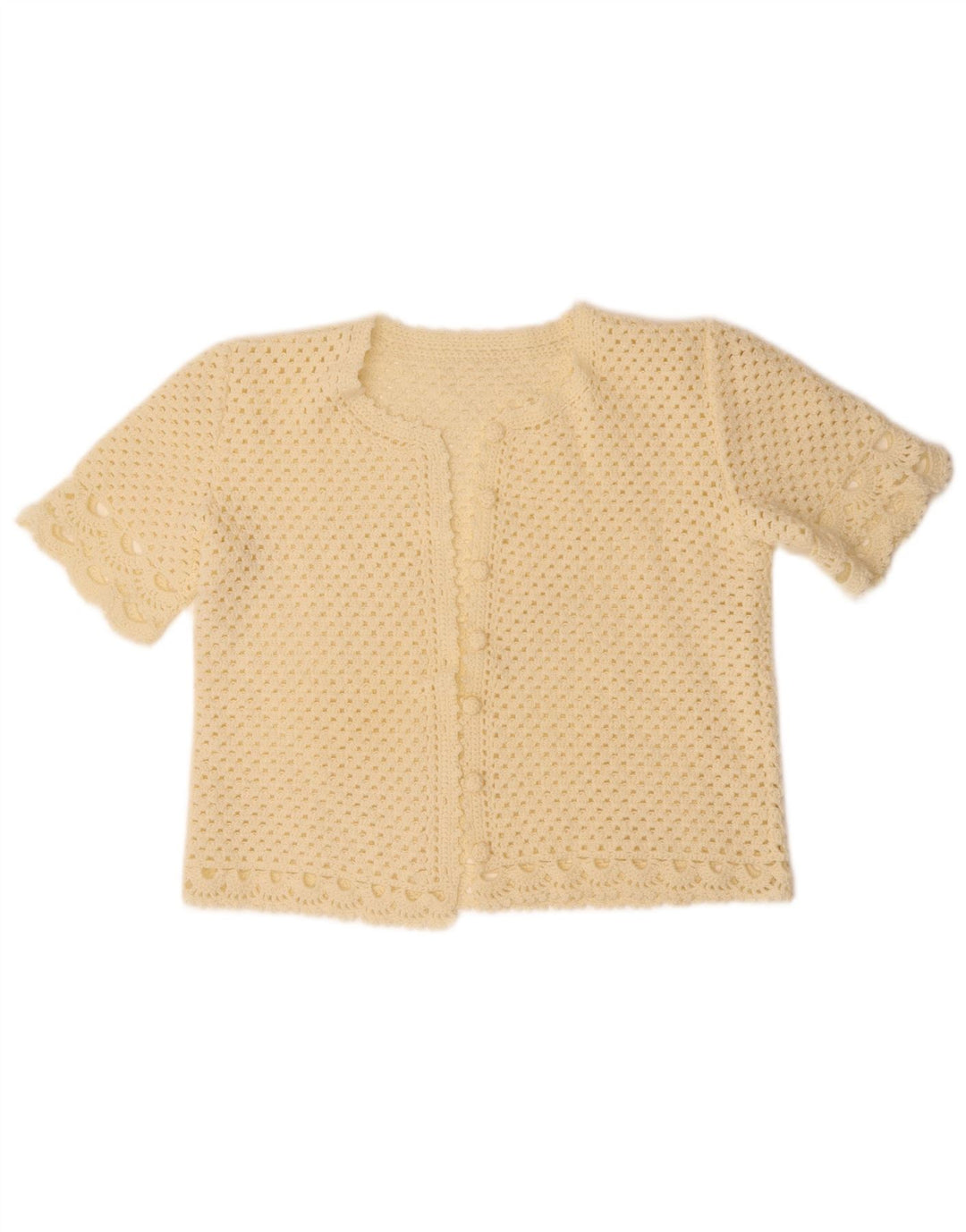 VINTAGE Femmes Crop Short Sleeve Cardigan Pull UK 14 Moyen Off White