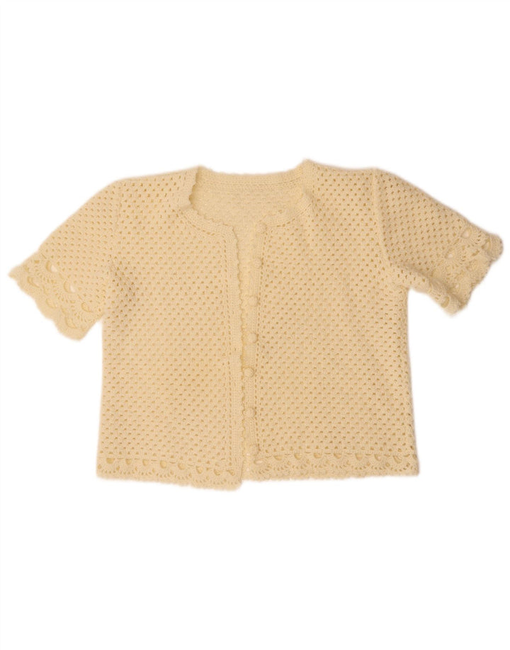 VINTAGE Femmes Crop Short Sleeve Cardigan Pull UK 14 Moyen Off White