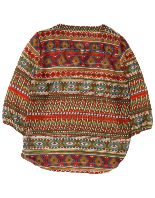 vintage Femme Blouse Top EU 38/40 Moyen Multicolore Géométrique