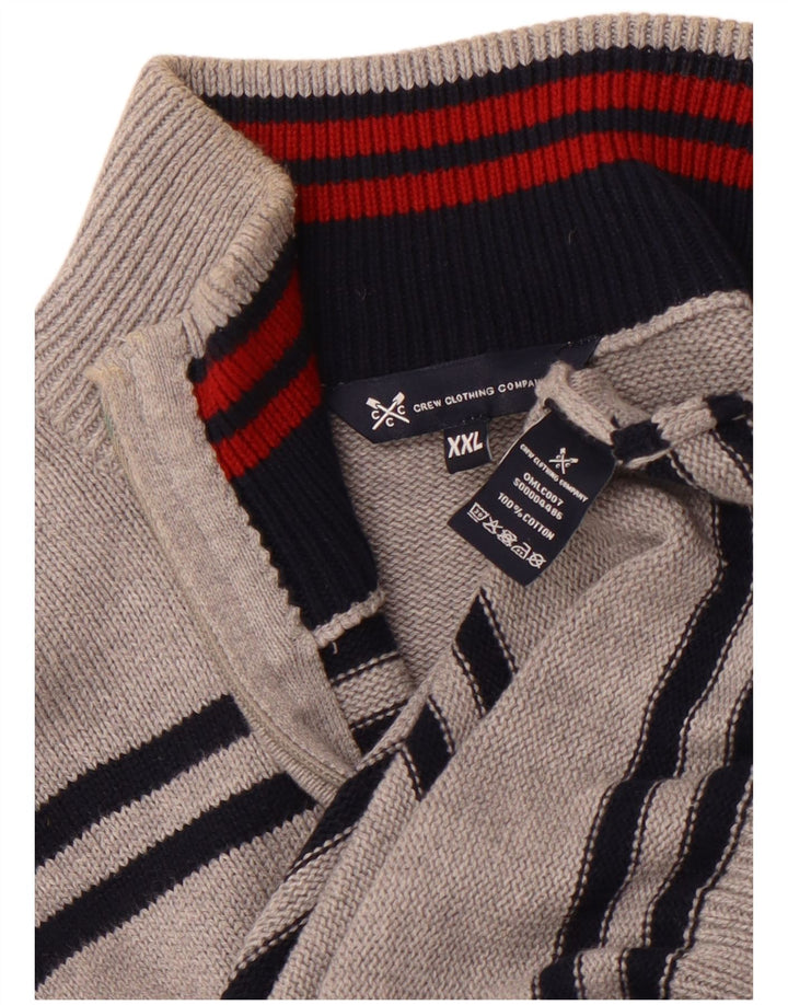 CREW CLOTHING Pull à col zippé pour homme 2XL en coton rayé gris
