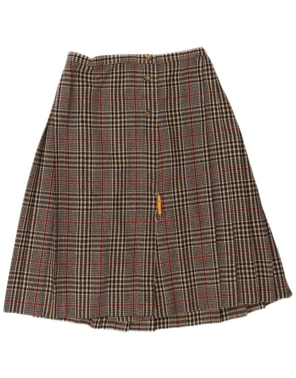 vintage Femmes Plissée A-Line Jupe UK 12 Moyen W30 Gris Plaid
