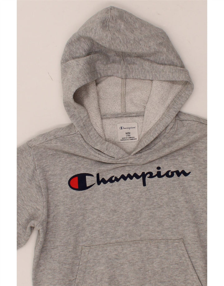 CHAMPION Boys Graphic Hoodie Jumper 7-8 Years Medium Grey Cotton Vintage Champion and Second-Hand Champion from Messina Hembry 