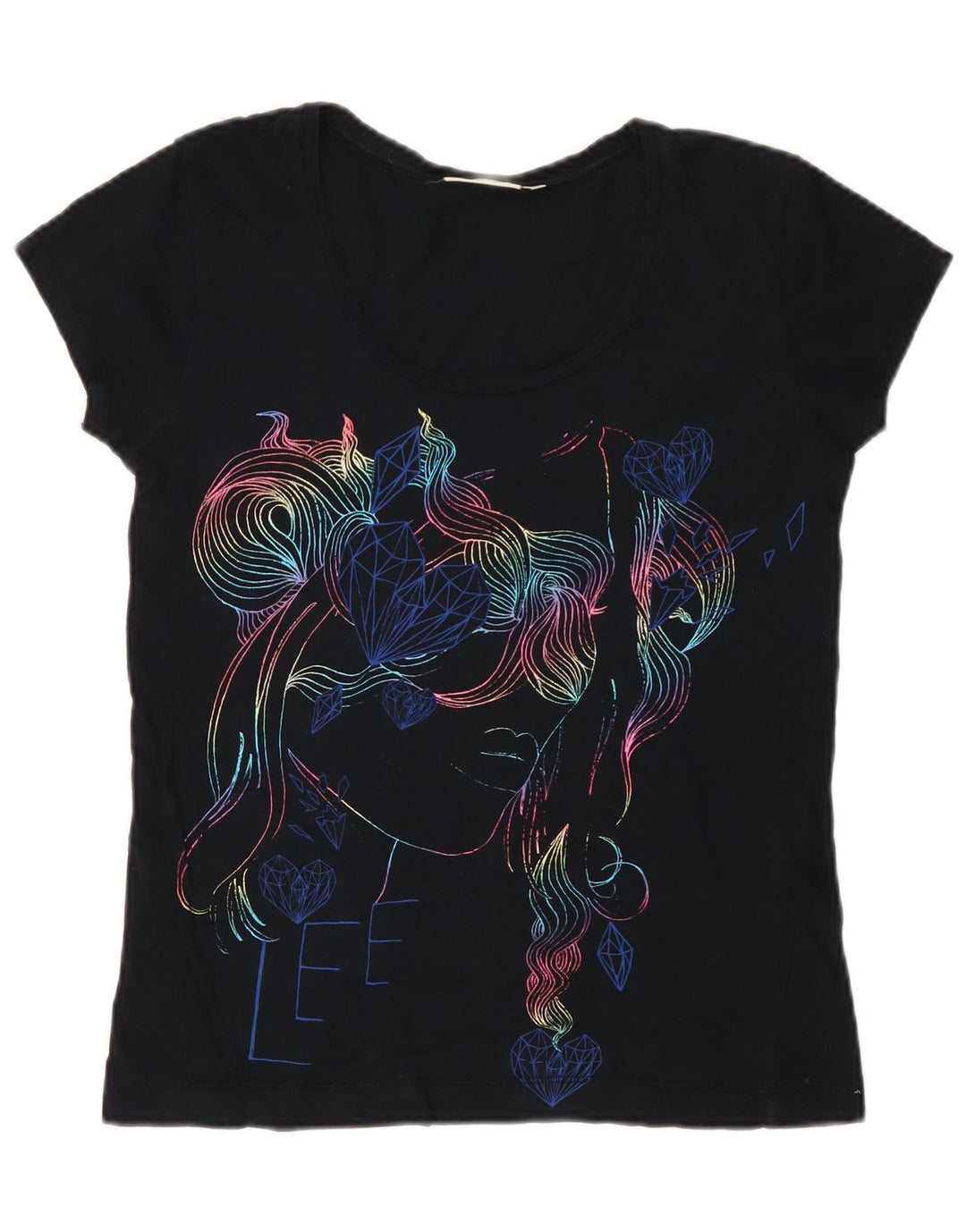 Lee T-shirt graphique pour femme UK 12 Bleu marine moyen Coton