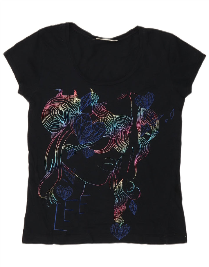 Lee T-shirt graphique pour femme UK 12 Bleu marine moyen Coton