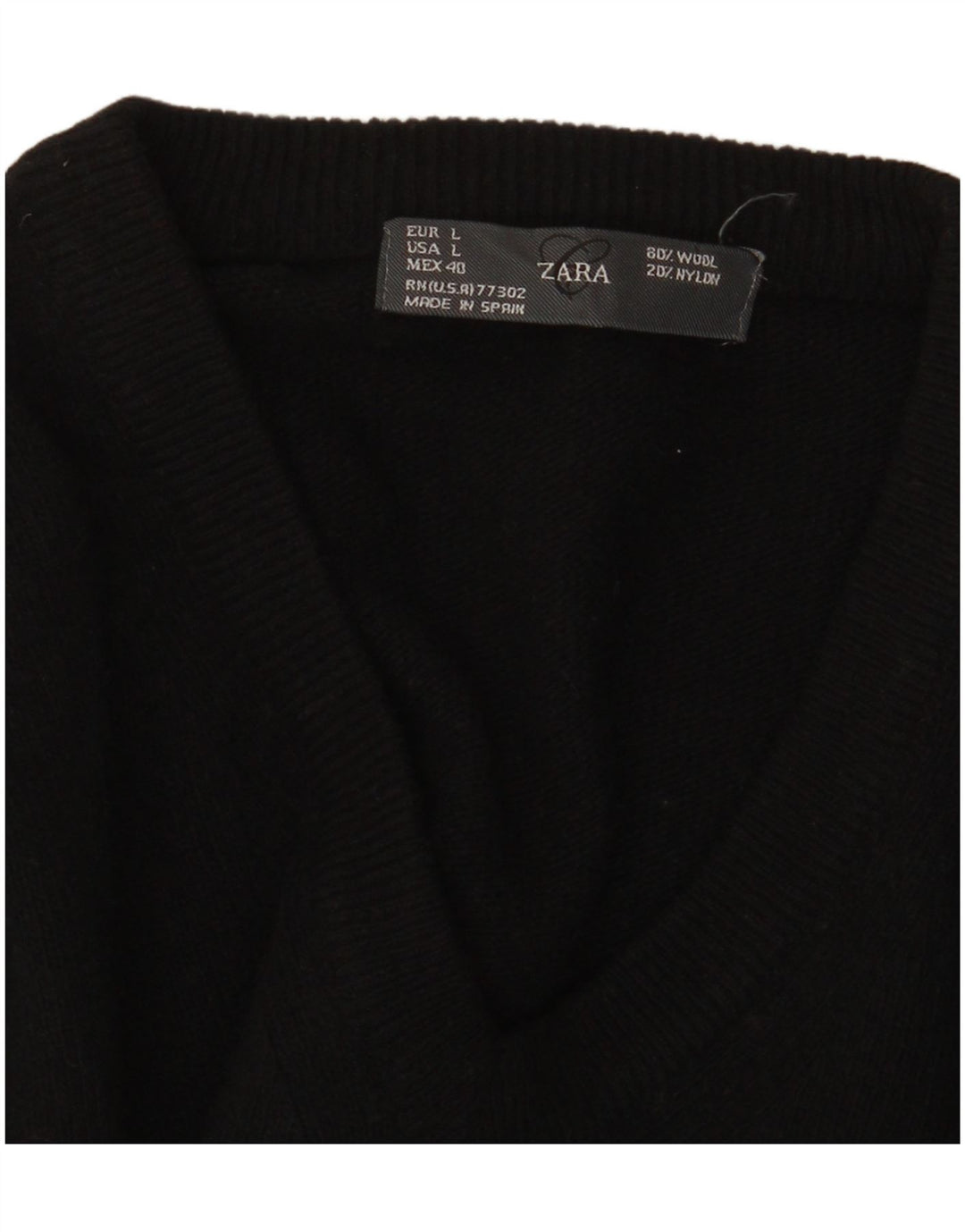 Zara Pull col V pour homme en laine noire Large