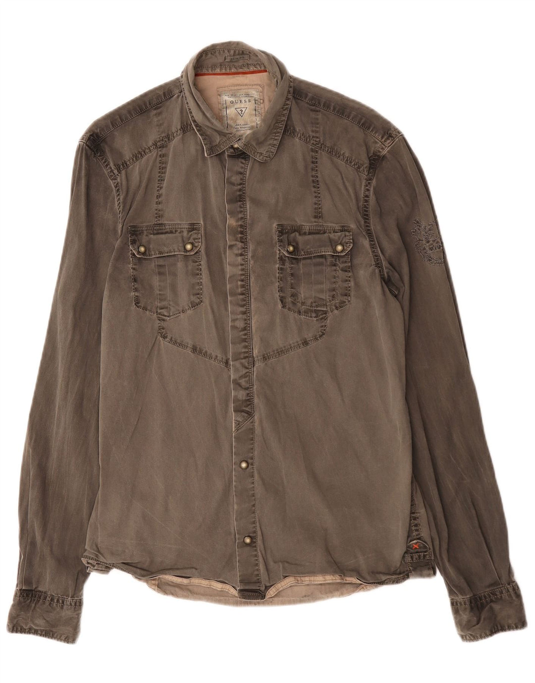 Guess Chemise en Jean Coupe Slim Homme Kaki Moyen Coton