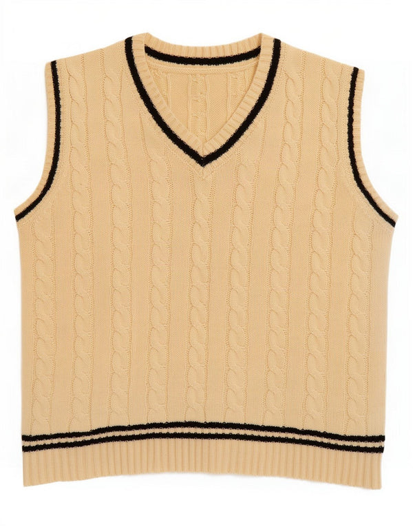 vintage Mens Vest Débardeur Grand Beige Rayé