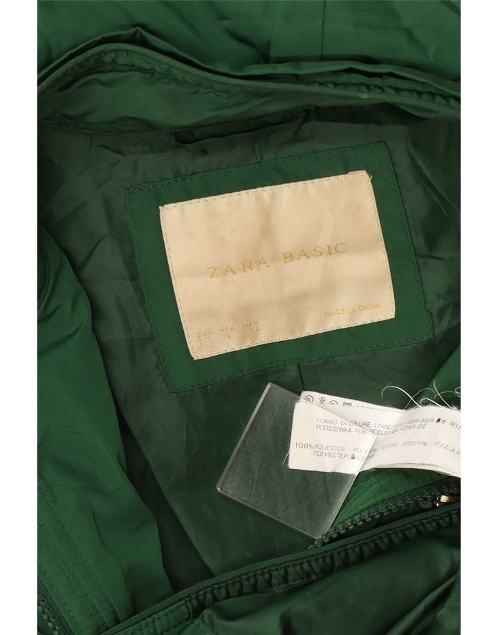 Zara Veste utilitaire matelassée à capuche pour femme UK 14 Large Vert Polyester