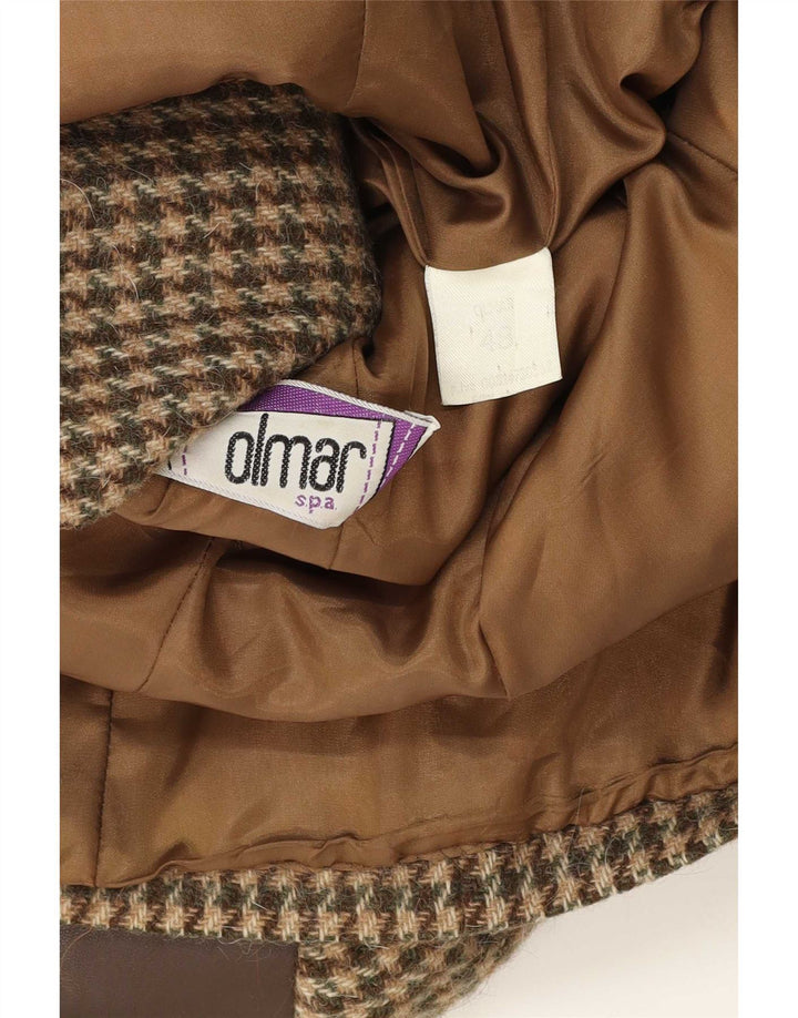 vintage Femme 2 Bouton Blazer Veste IT 48 XL Marron Pied-de-poule Laine