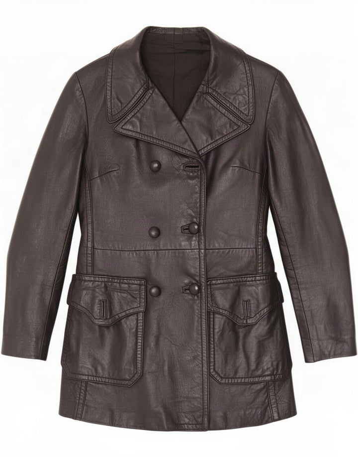 veste en cuir double poitrine vintage femme UK 8 Petit Noir