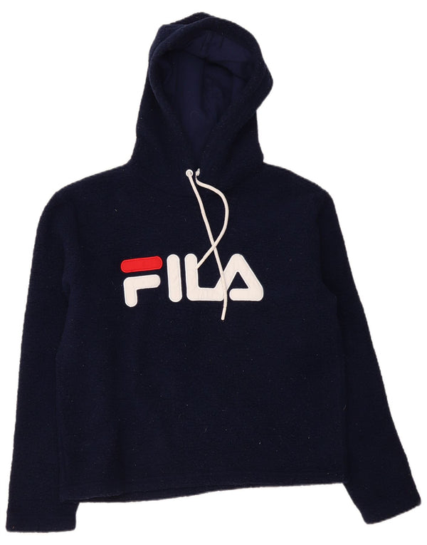 FILA Pull polaire à capuche graphique pour femme UK 14 Bleu marine moyen Polyester