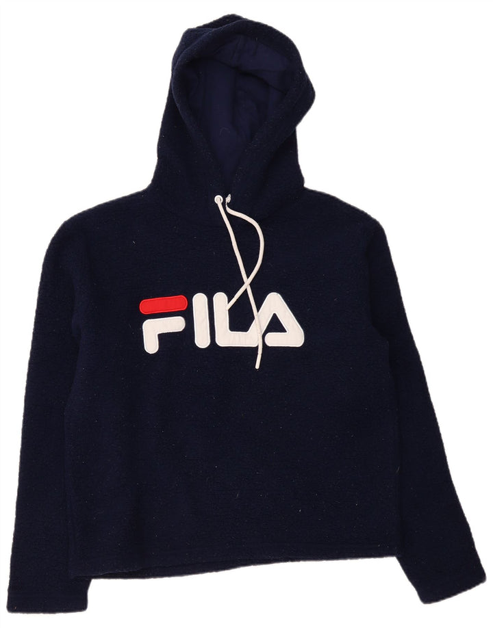 FILA Pull polaire à capuche graphique pour femme UK 14 Bleu marine moyen Polyester