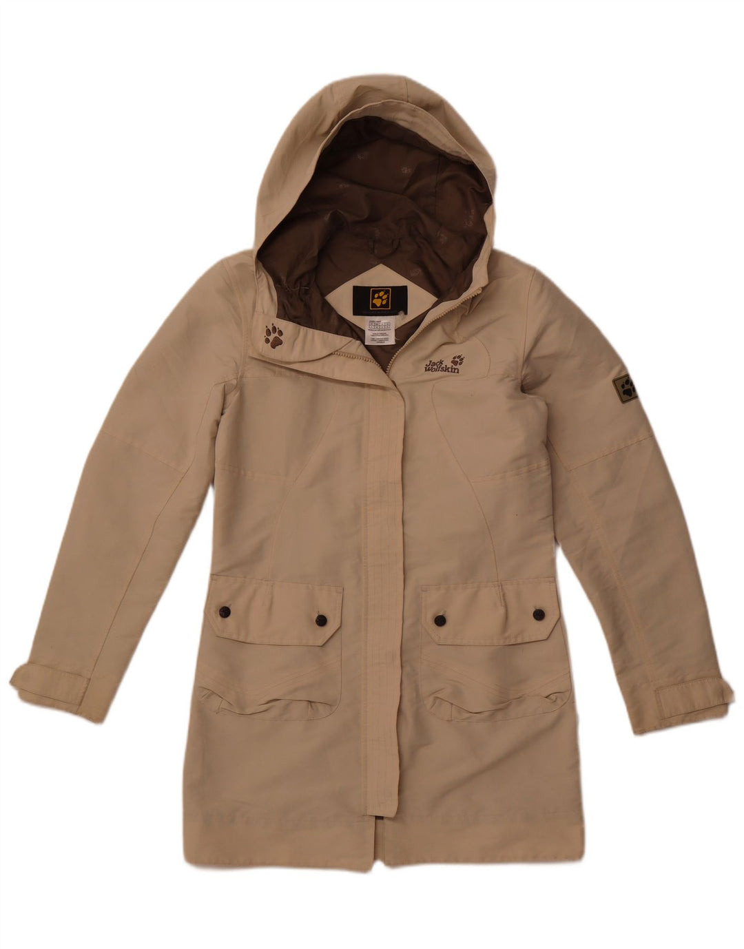 JACK WOLFSKIN Manteau coupe-vent à capuche pour femme UK 10 Petit polyester beige